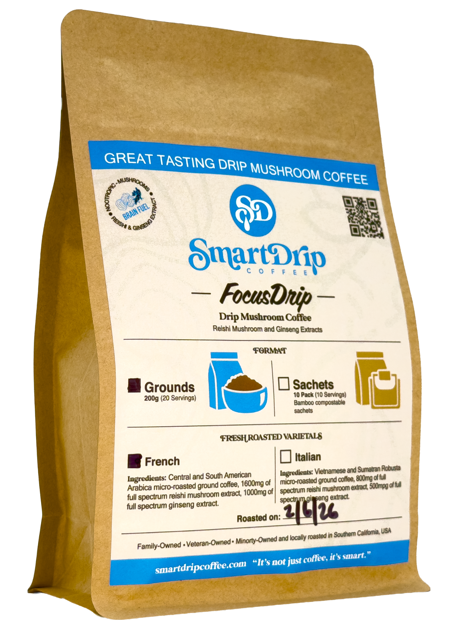 SmartDrip Coffee package with label on a white background