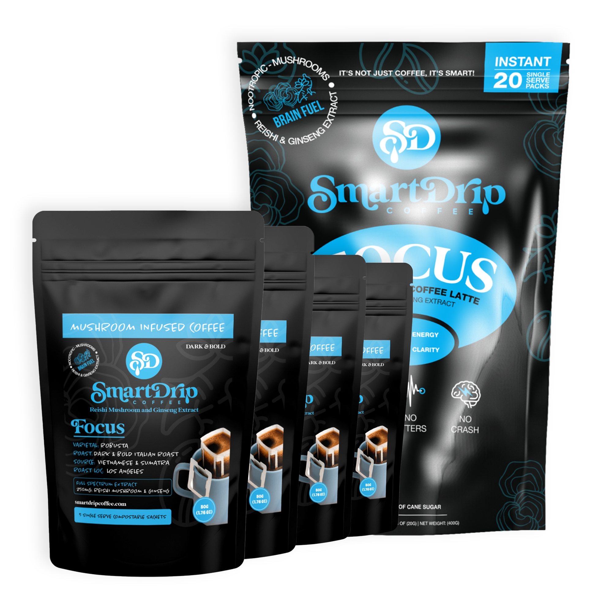 SmartDrip Coffee Focus packages on a white background