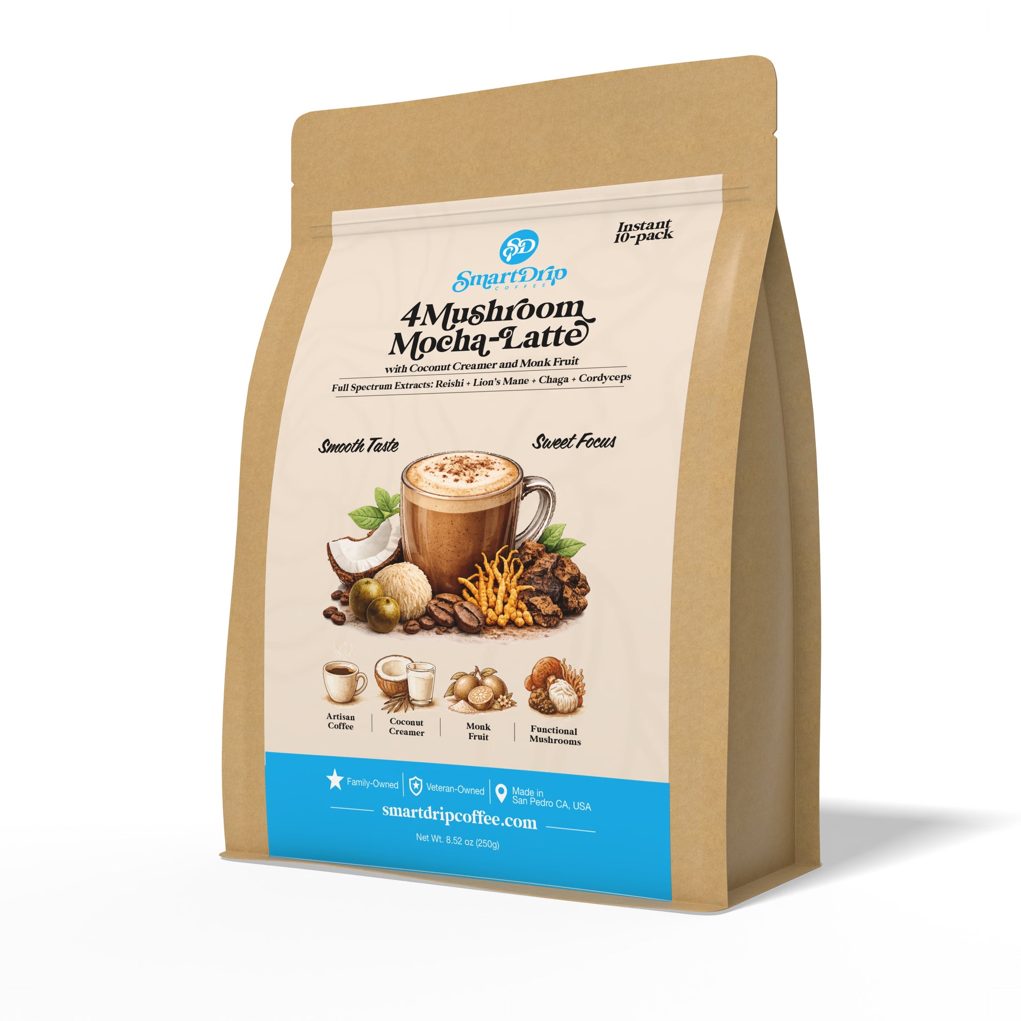 Smart Dip Mushroom Mocha Latte package on a white background